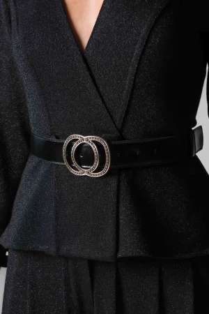 Cintura donna in ecopelle colore nero lamé