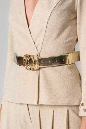 Cintura donna in ecopelle colore oro platino lamé