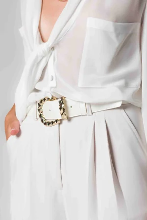 Cintura donna in ecopelle colore bianco perlato