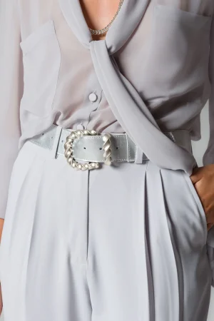 Cintura donna in ecopelle colore grigio perlato