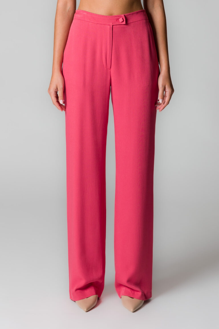 Pantaloni donna a gamba larga scivolati colore indian red - immagine 2