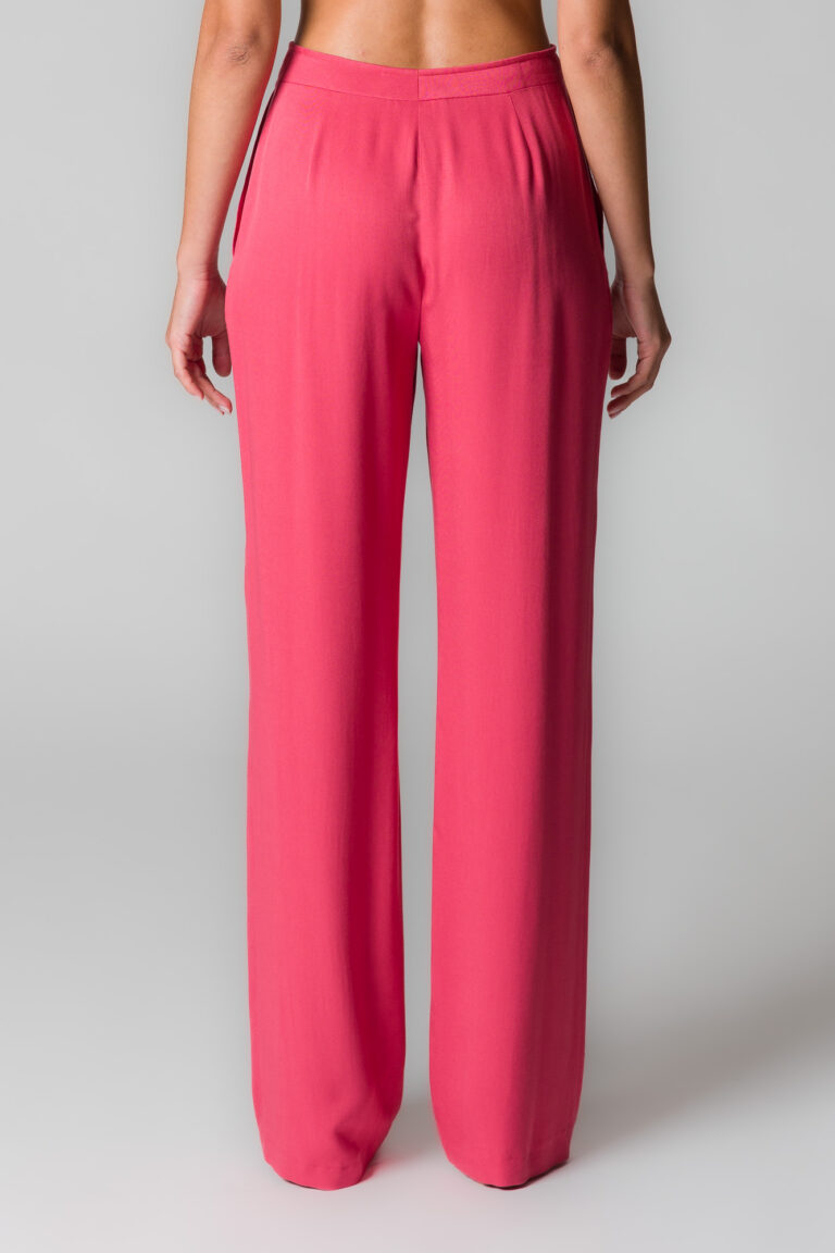 Pantaloni donna a gamba larga scivolati colore indian red - immagine 3