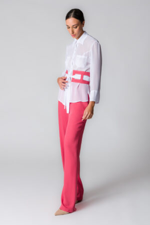 Pantaloni donna a gamba larga scivolati colore indian red