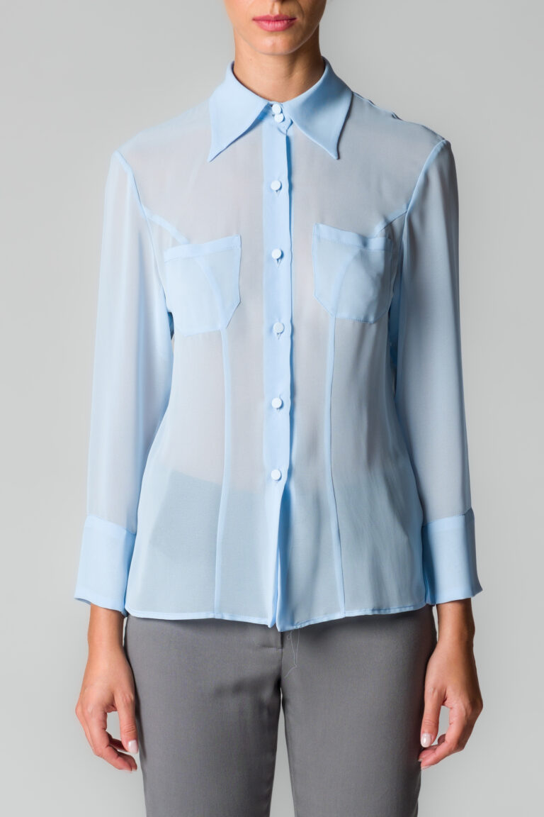 Camicia donna in georgette celeste - immagine 2