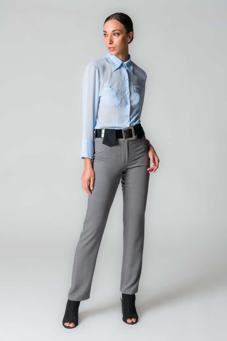 Camicia donna in georgette celeste