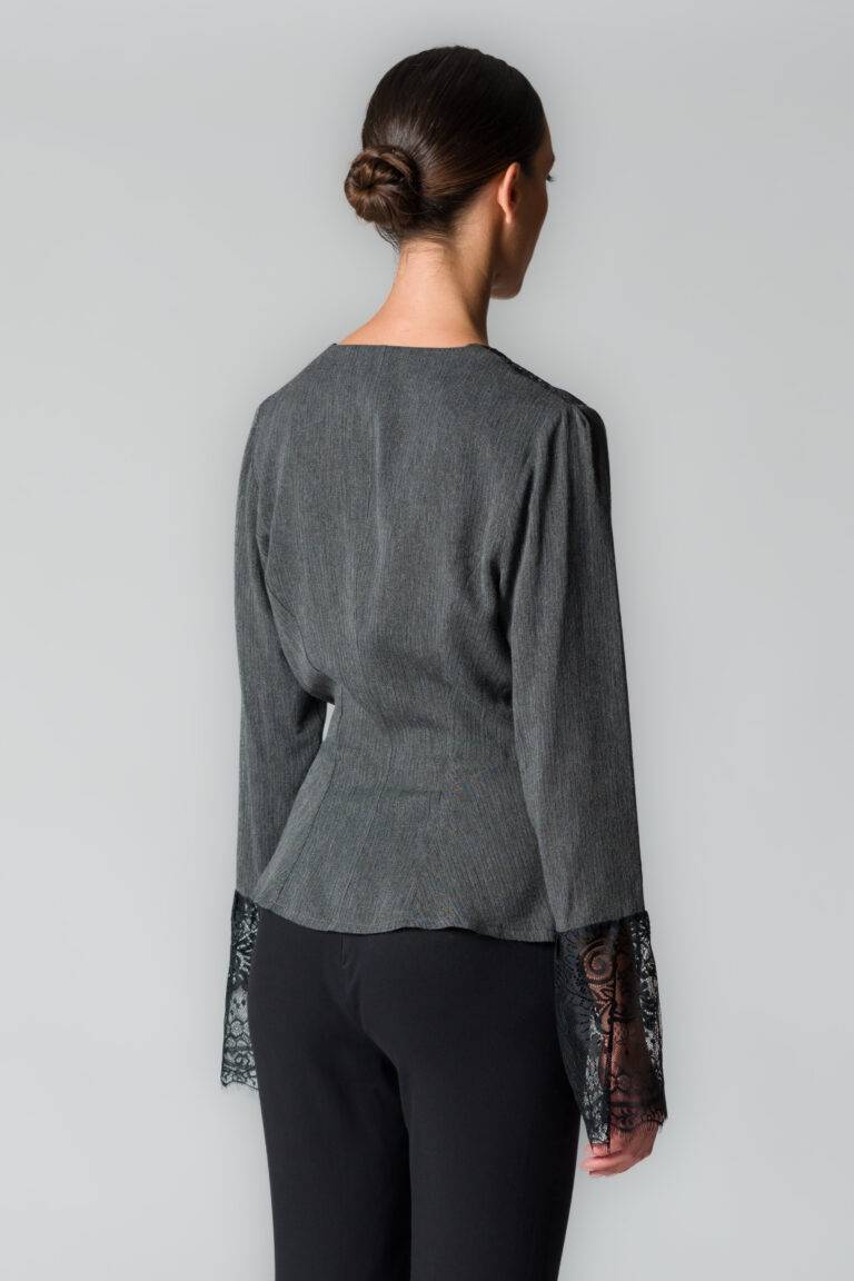 Giacca donna in viscosa gessato glitterato grigio - immagine 3