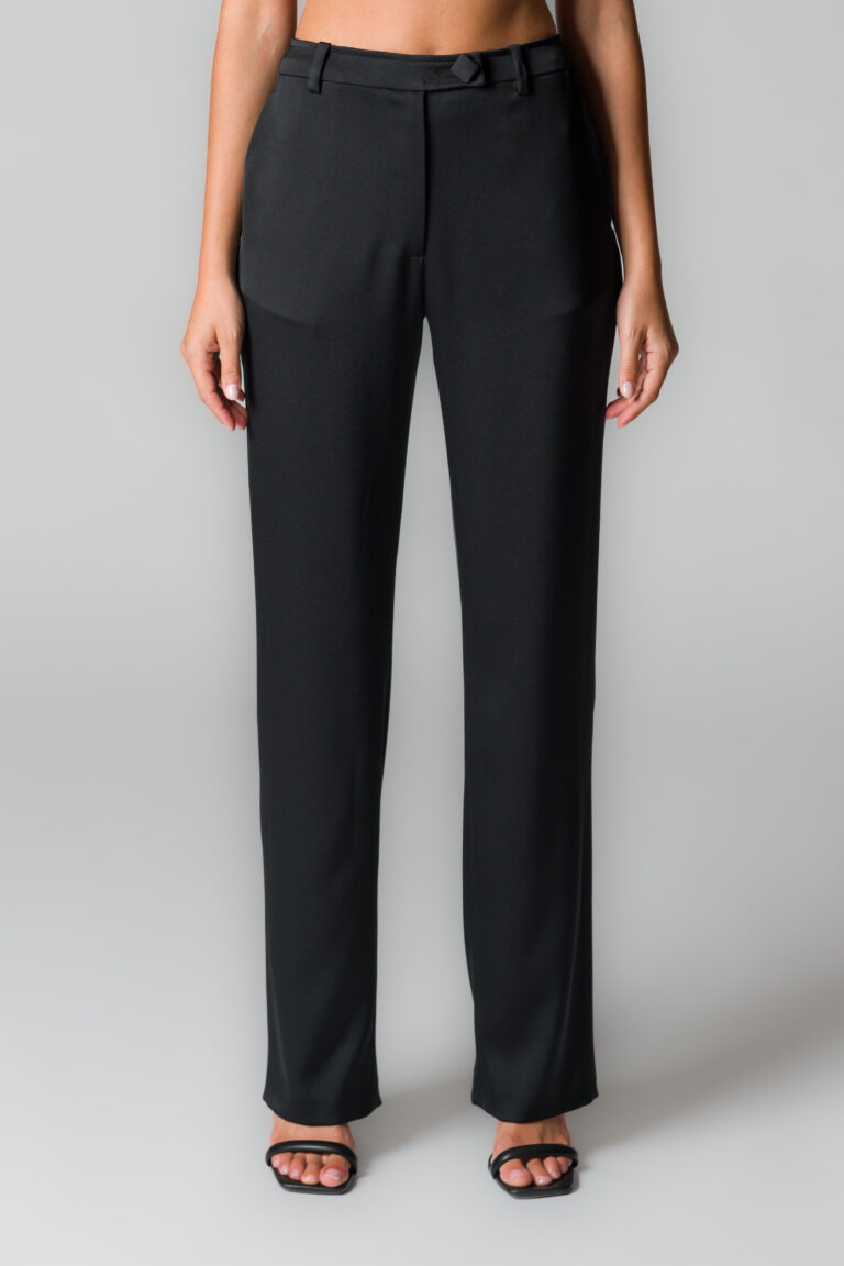 Pantaloni donna in crepe lucido nero - immagine 2