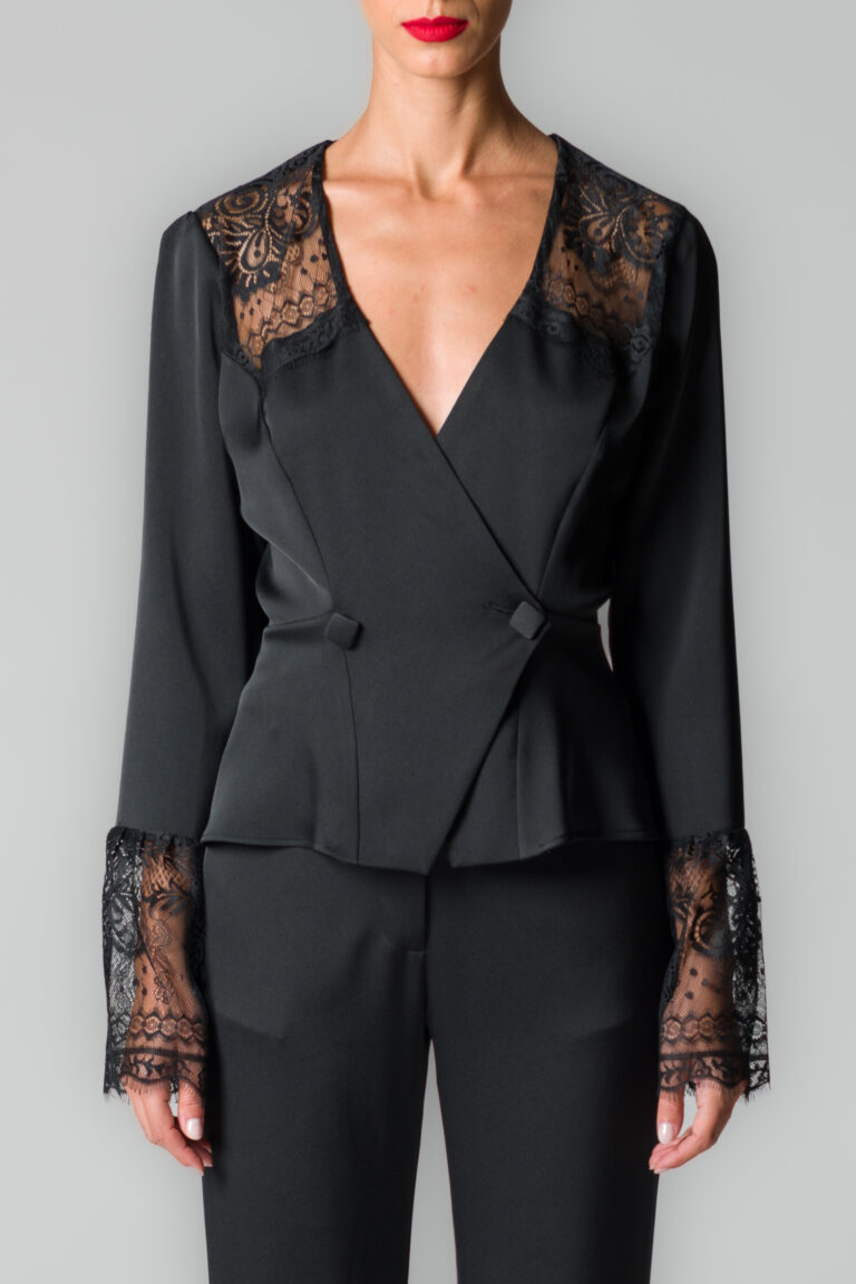 Giacca donna nera con pizzo - immagine 2