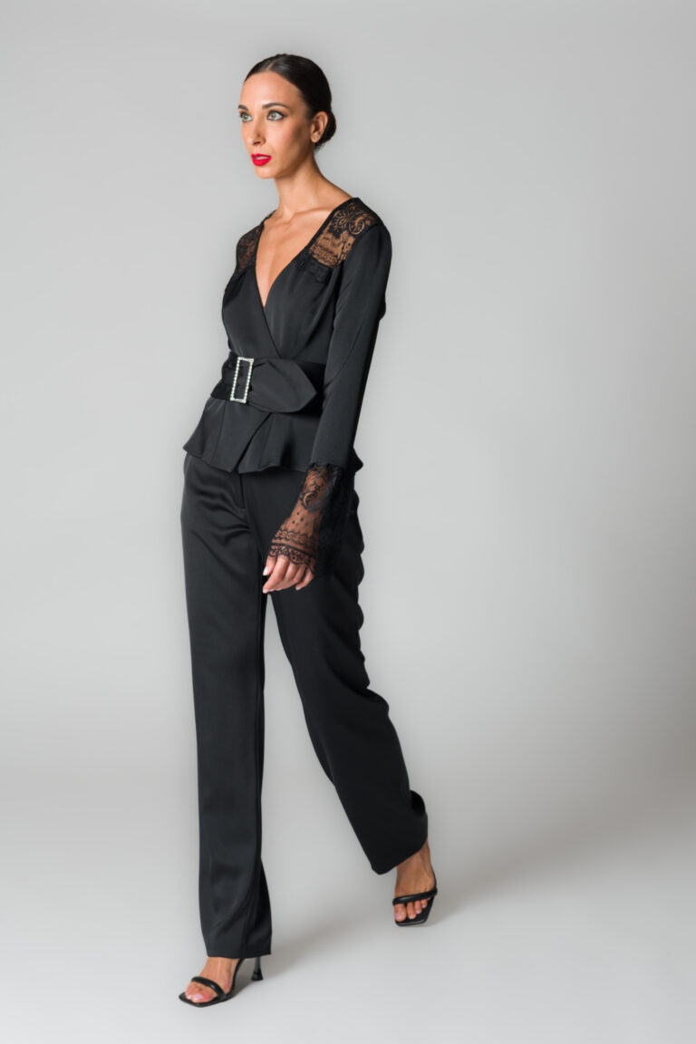 Pantaloni donna in crepe lucido nero - immagine 4