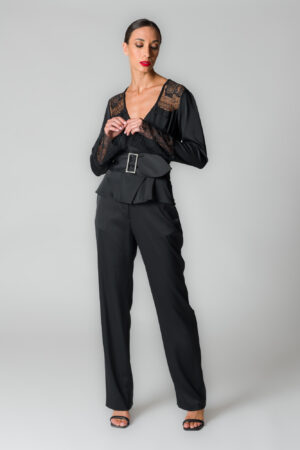 Pantaloni donna in crepe lucido nero